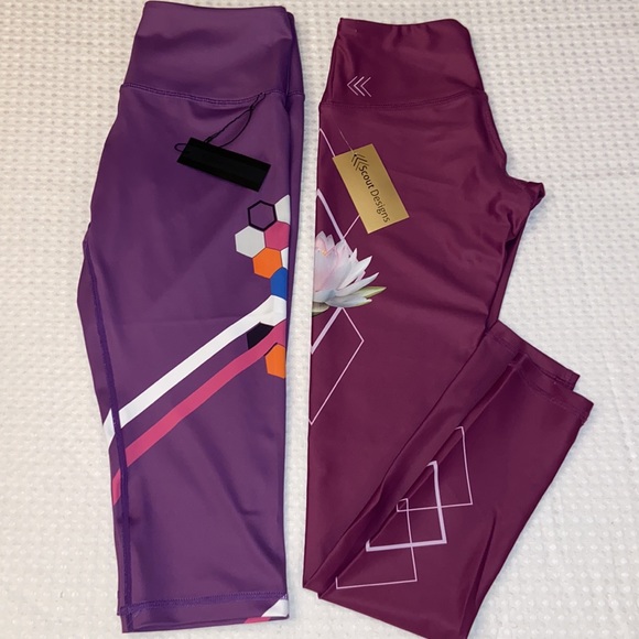 NEW! $78 SCOUT DESIGNS Geometric Hexagonal Capri Crop Leggings S Purple - Picture 13 of 14